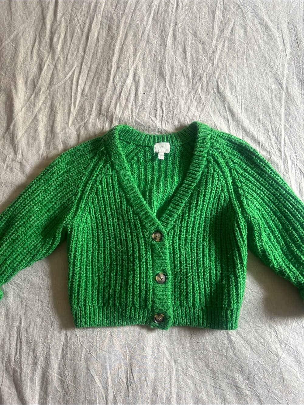 Swedish H&M Bright Green Chunky V-Neck Cardigan - Picture 2 of 5